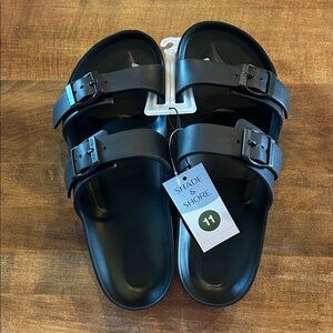 Shade & Shore Black Double-Buckle Slide Sandals